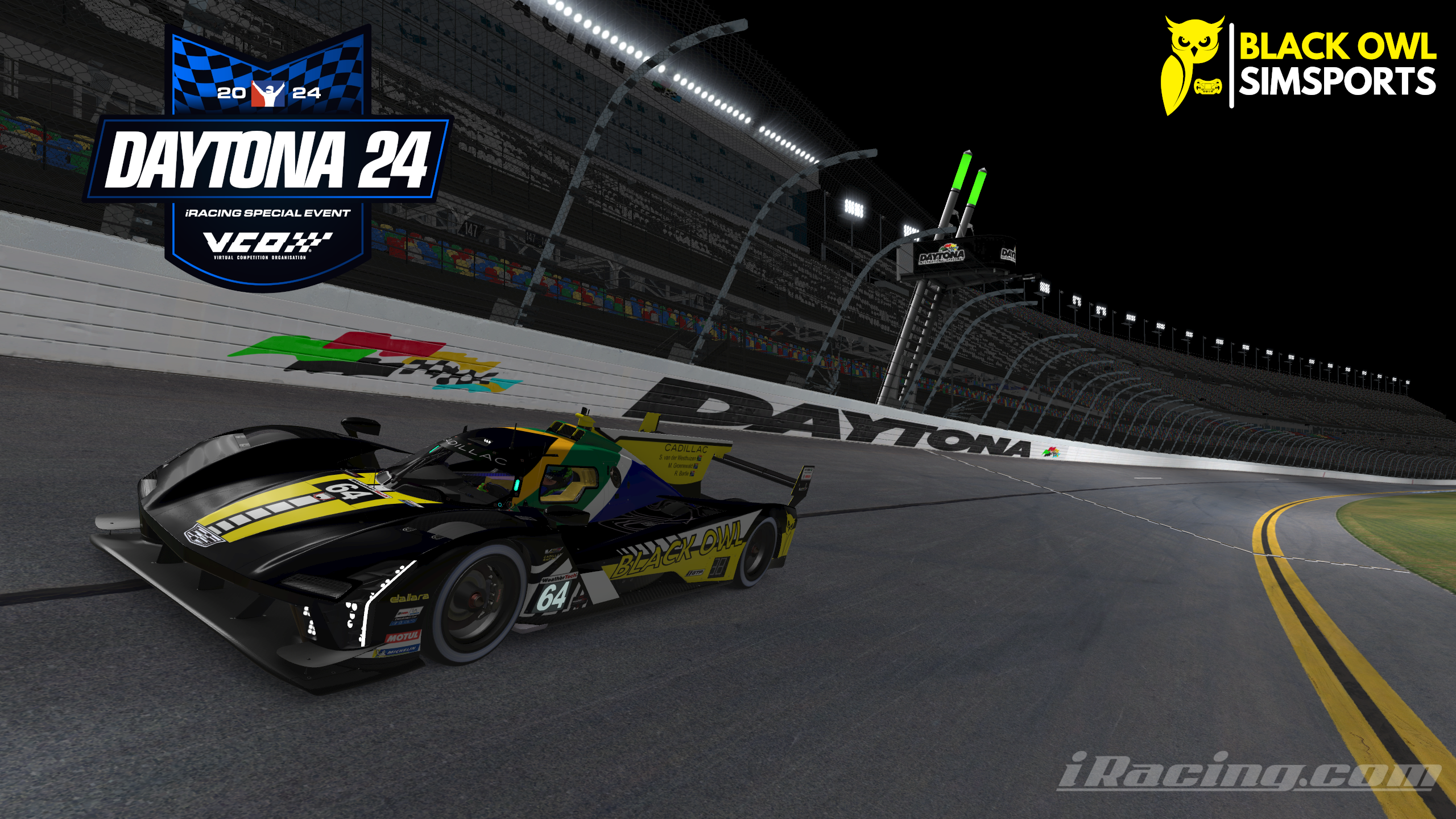 The Cadillac V-Series.R with a livery designed for Black Owl SimSports