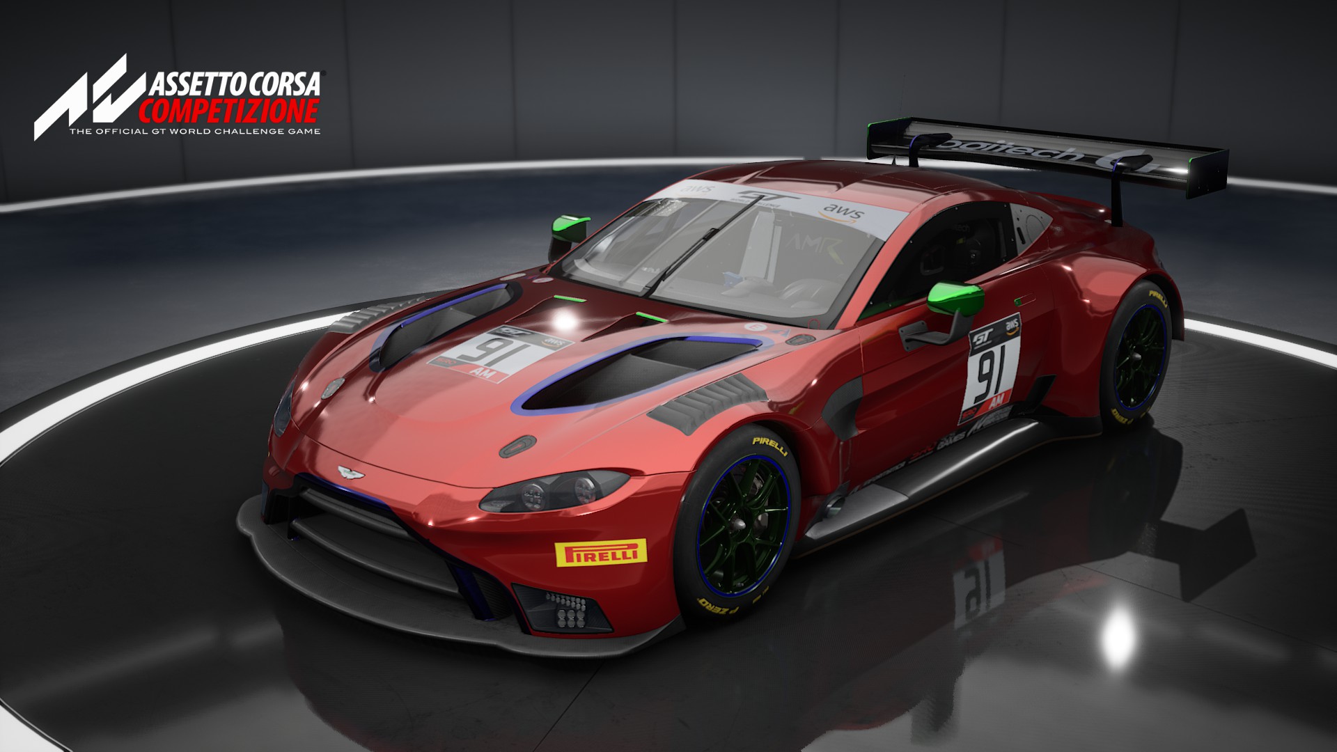 The 2019 Aston Martin V8 Vantage GT3 I used in the 2020.1 simiGTc series. This was made using the built-in livery editor in ACC and I'm not quite happy with how glossy it looks.